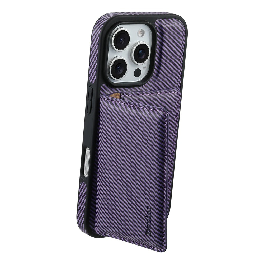 Luxury iPhone Case — Carbon Fiber Detachable Wallet with Card Holder, Shockproof PU Leather + TPU Cover, Kickstand, Dustproof Non-Slip Full Protection
