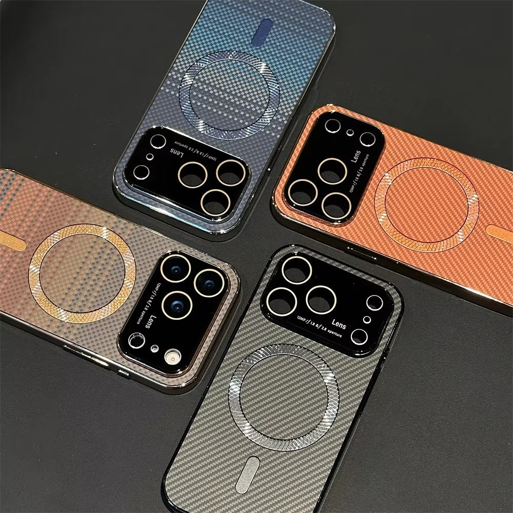 Luxury iPhone Case — Carbon Fiber Soft TPU MagSafe Cover with Slim Shock-Resistant Design and Lightweight Protective Finish