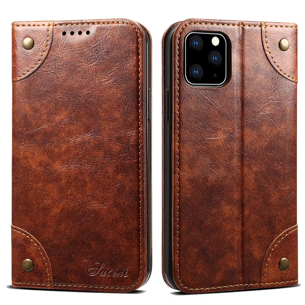 Luxury iPhone Case — Classic Genuine Leather Wallet Flip Cover with Magnetic Closure, Card Storage & Non-Slip Protective Book-Style Design