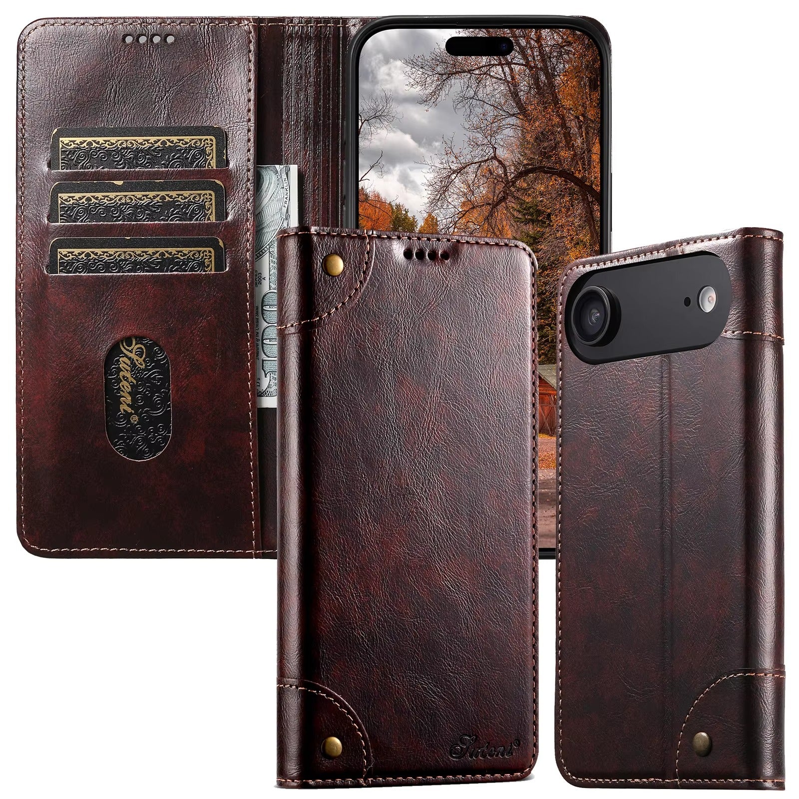 Luxury iPhone Case — Classic Genuine Leather Wallet Flip Cover with Magnetic Closure, Card Storage & Non-Slip Protective Book-Style Design