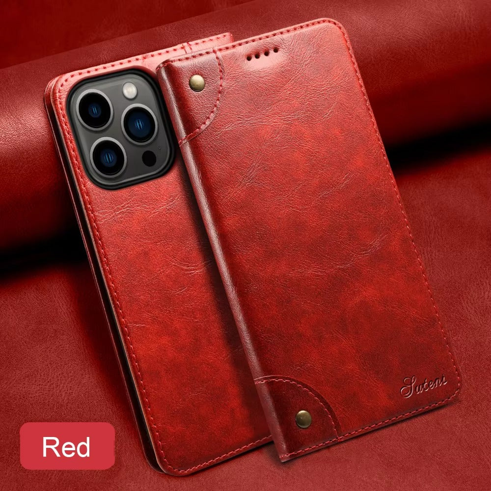 Luxury iPhone Case — Classic Genuine Leather Wallet Flip Cover with Magnetic Closure, Card Storage & Non-Slip Protective Book-Style Design