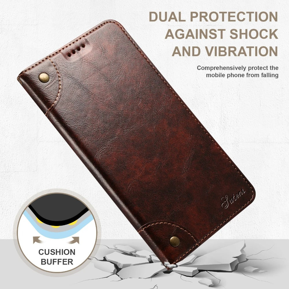 Luxury iPhone Case — Classic Genuine Leather Wallet Flip Cover with Magnetic Closure, Card Storage & Non-Slip Protective Book-Style Design