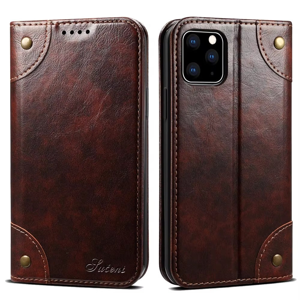 Luxury iPhone Case — Classic Genuine Leather Wallet Flip Cover with Magnetic Closure, Card Storage & Non-Slip Protective Book-Style Design