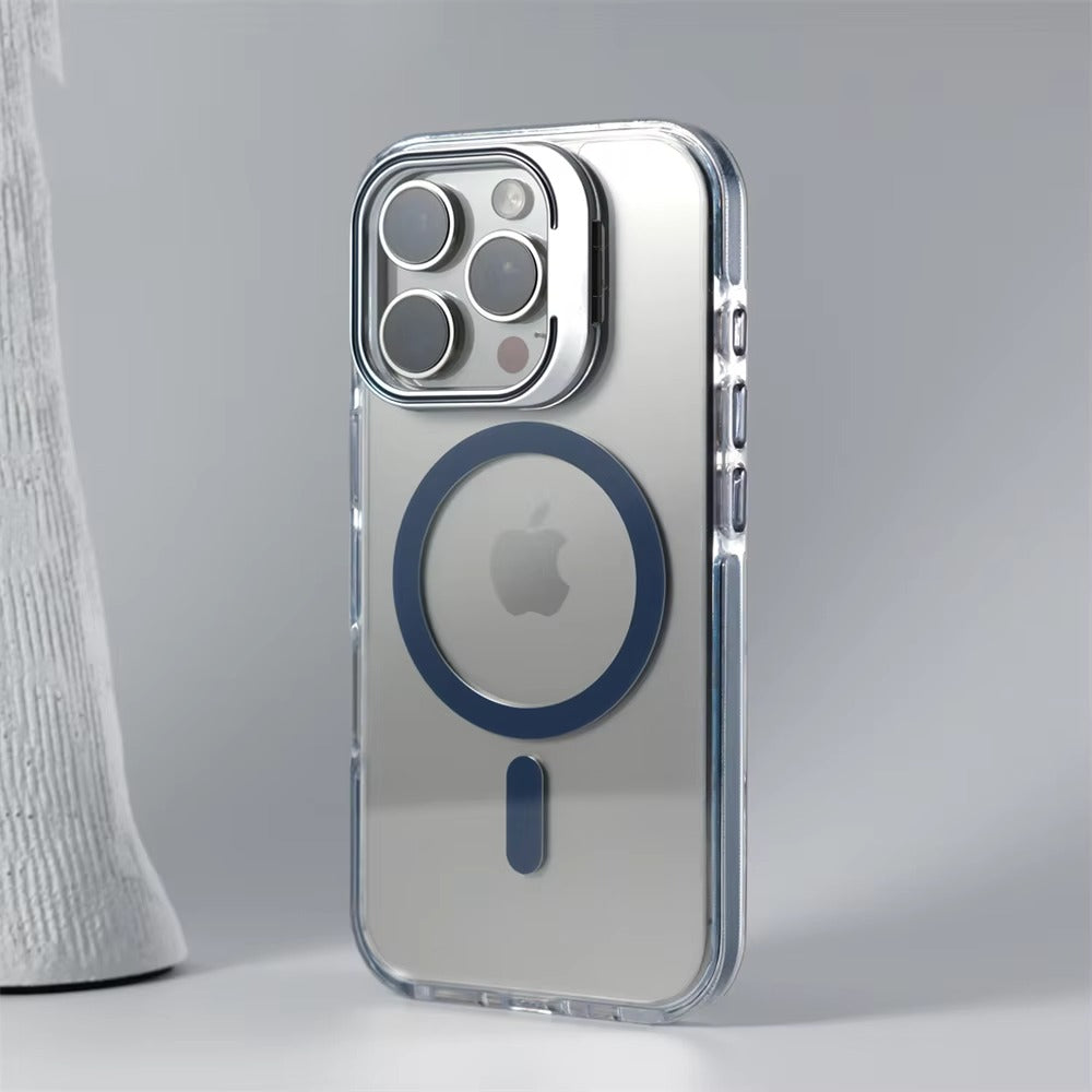 Luxury iPhone Case — Clear Full-Coverage Magnetic Shockproof Cover with Lens Holder, Anti-Fingerprint Anti-Scratch PC+TPU Design & Non-Slip Grip