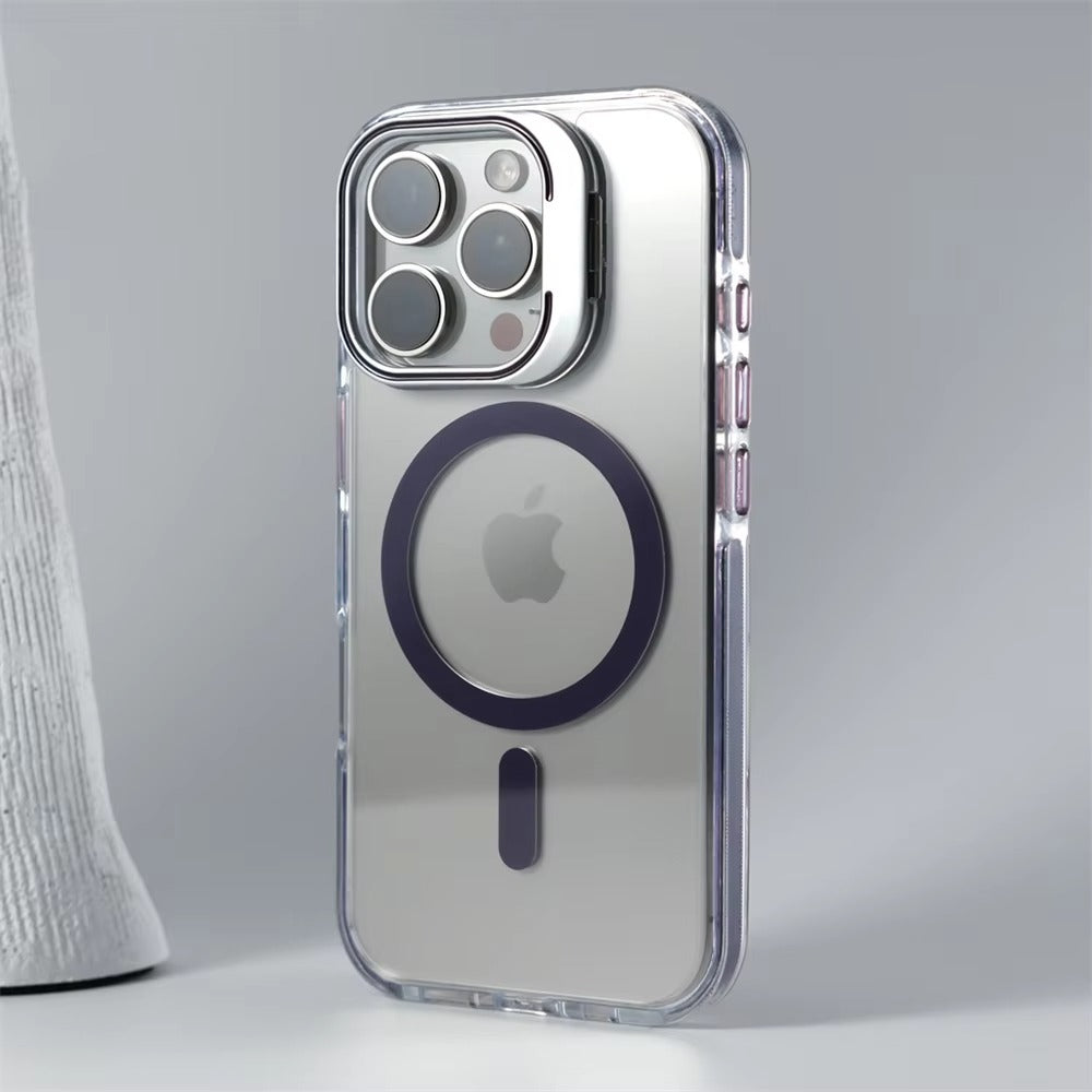 Luxury iPhone Case — Clear Full-Coverage Magnetic Shockproof Cover with Lens Holder, Anti-Fingerprint Anti-Scratch PC+TPU Design & Non-Slip Grip