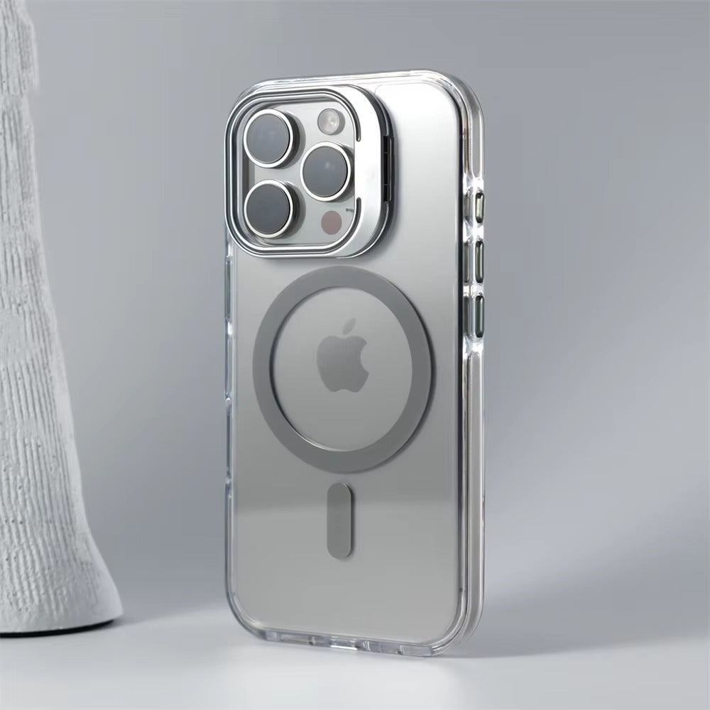 Luxury iPhone Case — Clear Full-Coverage Magnetic Shockproof Cover with Lens Holder, Anti-Fingerprint Anti-Scratch PC+TPU Design & Non-Slip Grip