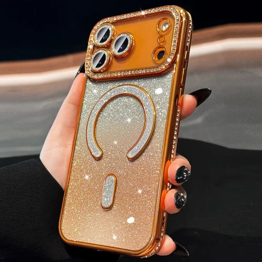 Luxury iPhone Case — Clear Magnetic MagSafe Soft Cover with Plating Design, Shockproof Anti-Scratch Silicone Build & Gradient Glitter Style for Women