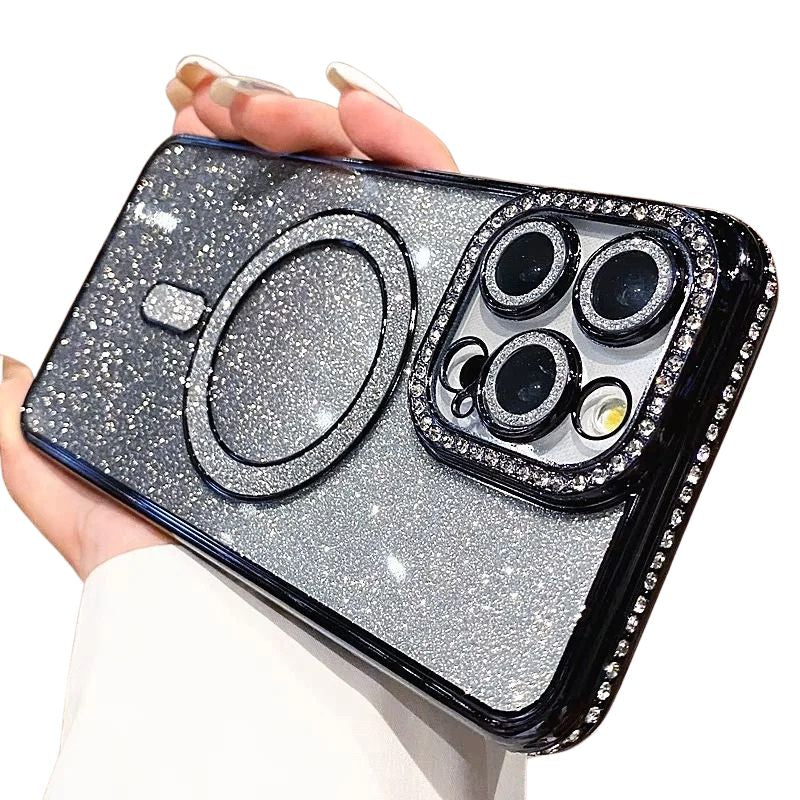 Luxury iPhone Case — Clear Magnetic MagSafe Soft Cover with Plating Design, Shockproof Anti-Scratch Silicone Build & Gradient Glitter Style for Women