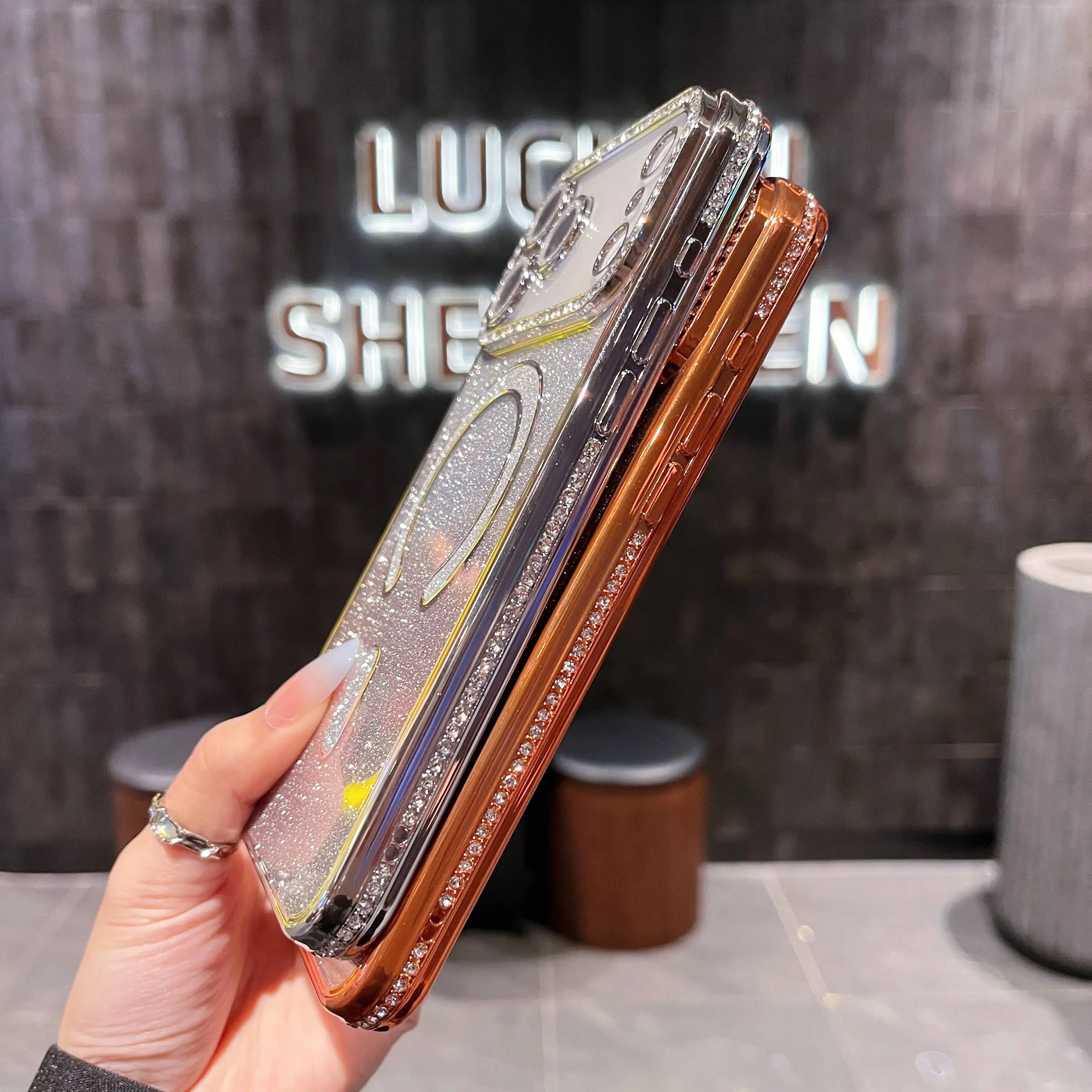 Luxury iPhone Case — Clear Magnetic MagSafe Soft Cover with Plating Design, Shockproof Anti-Scratch Silicone Build & Gradient Glitter Style for Women