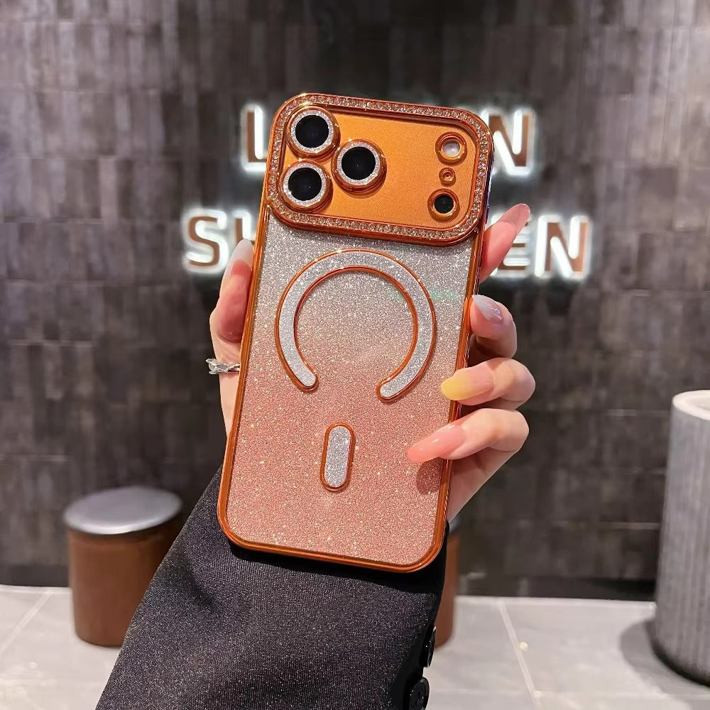Luxury iPhone Case — Clear Magnetic MagSafe Soft Cover with Plating Design, Shockproof Anti-Scratch Silicone Build & Gradient Glitter Style for Women