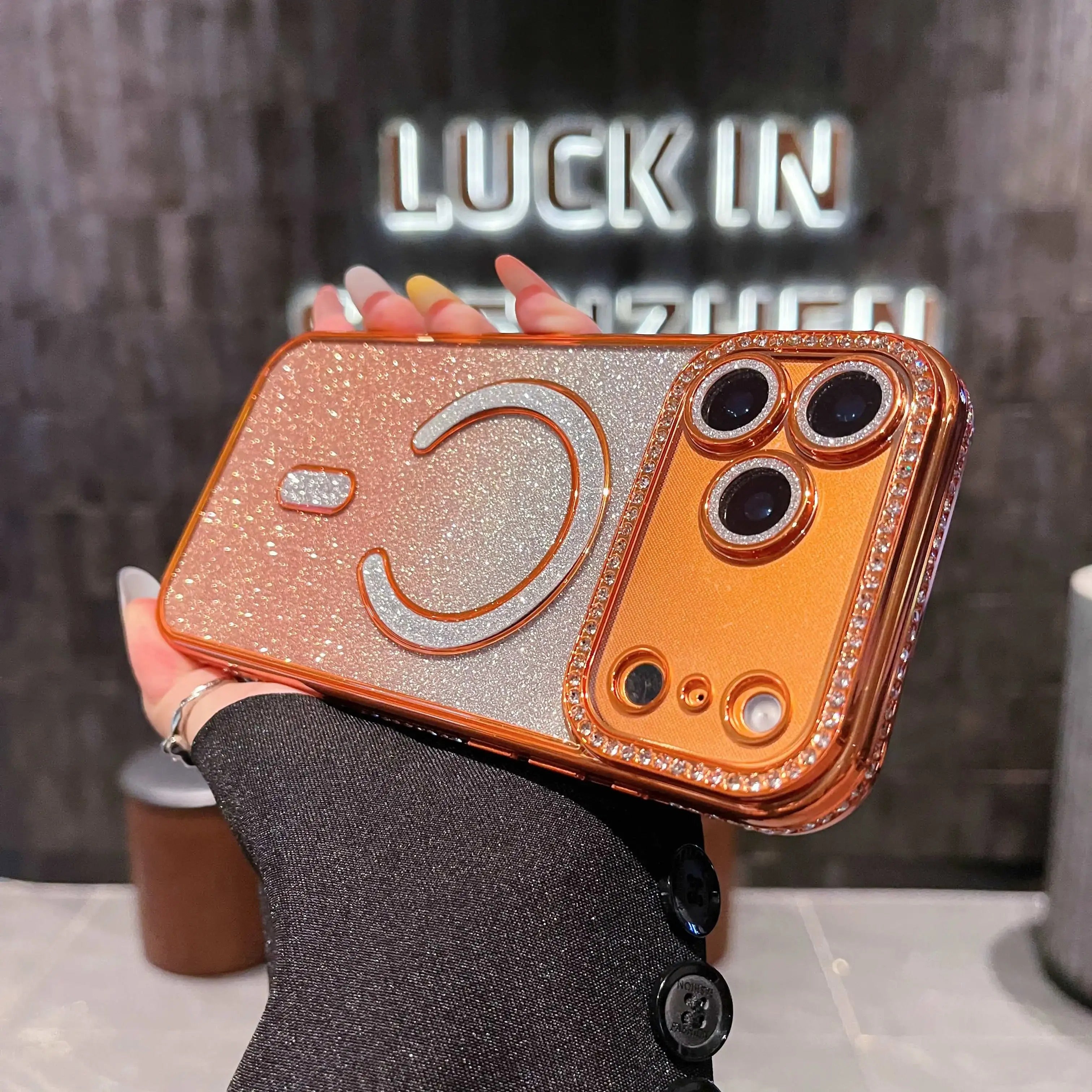 Luxury iPhone Case — Clear Magnetic MagSafe Soft Cover with Plating Design, Shockproof Anti-Scratch Silicone Build & Gradient Glitter Style for Women