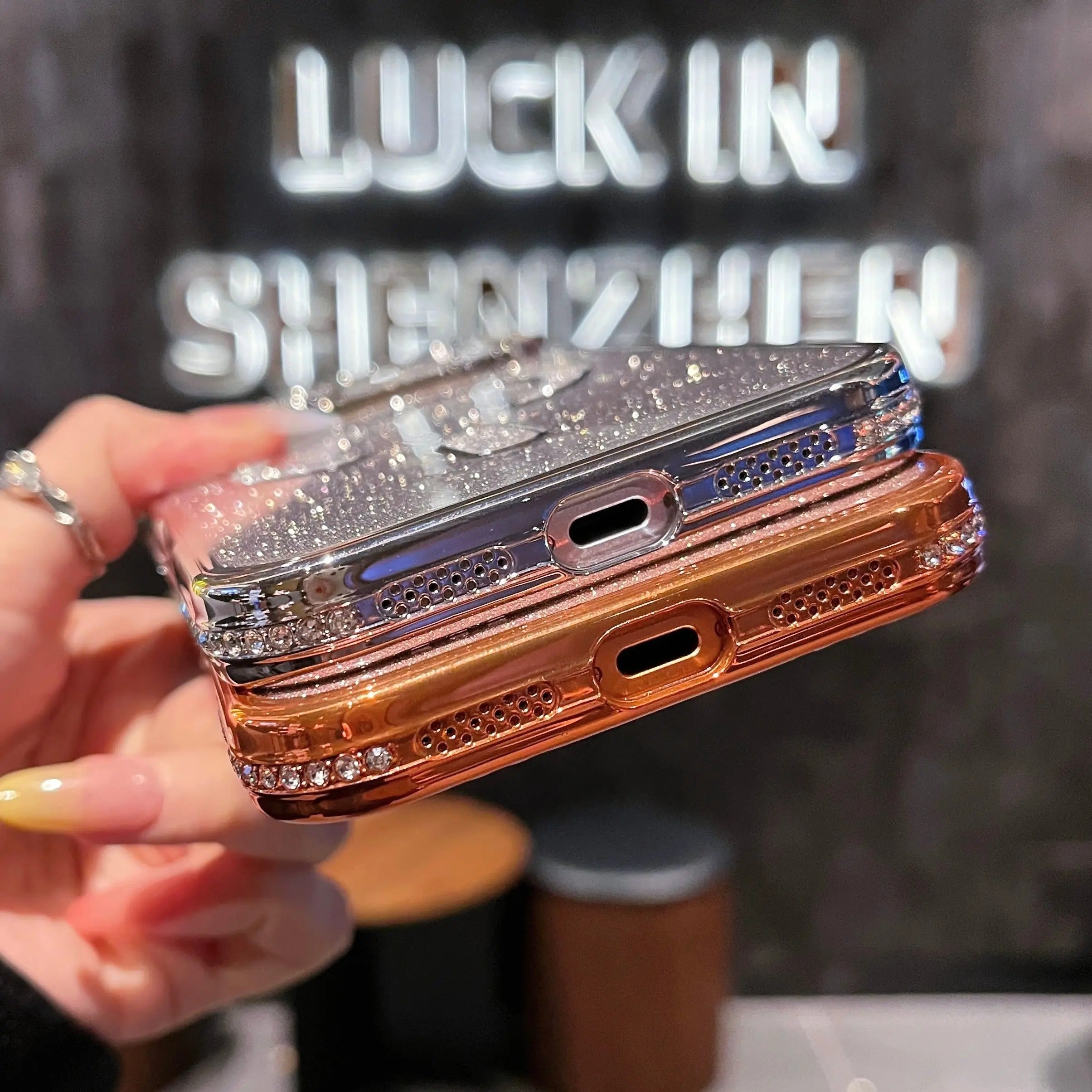 Luxury iPhone Case — Clear Magnetic MagSafe Soft Cover with Plating Design, Shockproof Anti-Scratch Silicone Build & Gradient Glitter Style for Women