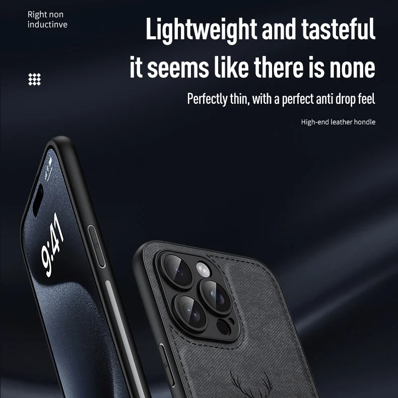 Luxury iPhone Case — Cloth Leather Deer Head Pattern Cover with Shockproof Soft Full-Coverage Protection, Anti-Fingerprint Matte Non-Slip Design