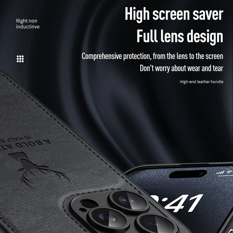 Luxury iPhone Case — Cloth Leather Deer Head Pattern Cover with Shockproof Soft Full-Coverage Protection, Anti-Fingerprint Matte Non-Slip Design