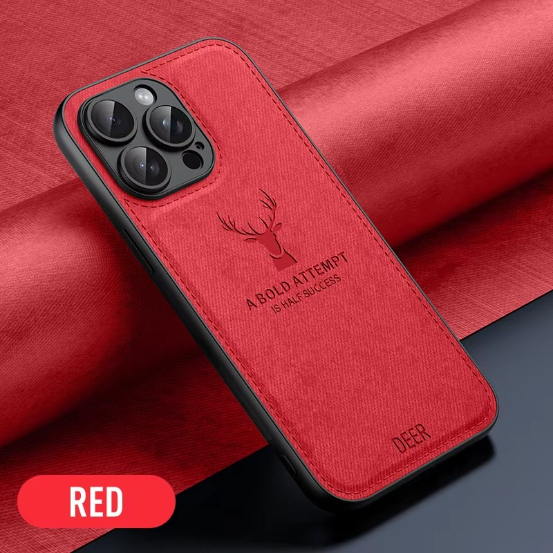 Luxury iPhone Case — Cloth Leather Deer Head Pattern Cover with Shockproof Soft Full-Coverage Protection, Anti-Fingerprint Matte Non-Slip Design