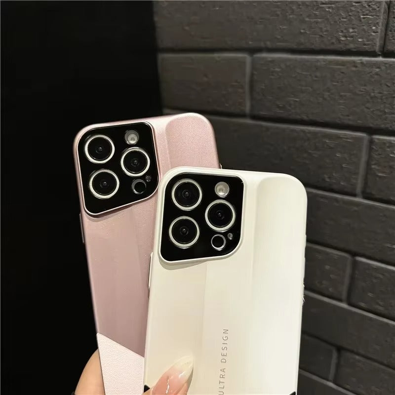 Luxury iPhone Case — Contrast-Color Leather + PC Hybrid Cover with Shockproof Hard Protection, Anti-Fingerprint Anti-Scratch Finish & Slim Non-Slip Retro Design