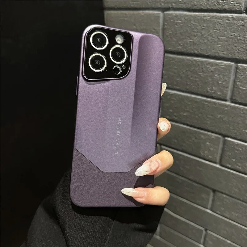 Luxury iPhone Case — Contrast-Color Leather + PC Hybrid Cover with Shockproof Hard Protection, Anti-Fingerprint Anti-Scratch Finish & Slim Non-Slip Retro Design