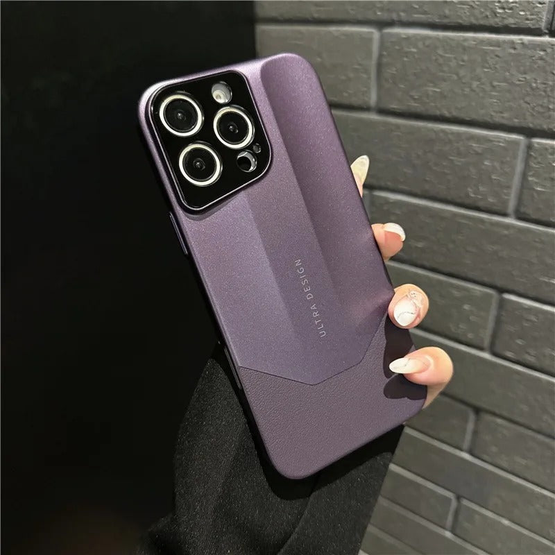 Luxury iPhone Case — Contrast-Color Leather + PC Hybrid Cover with Shockproof Hard Protection, Anti-Fingerprint Anti-Scratch Finish & Slim Non-Slip Retro Design