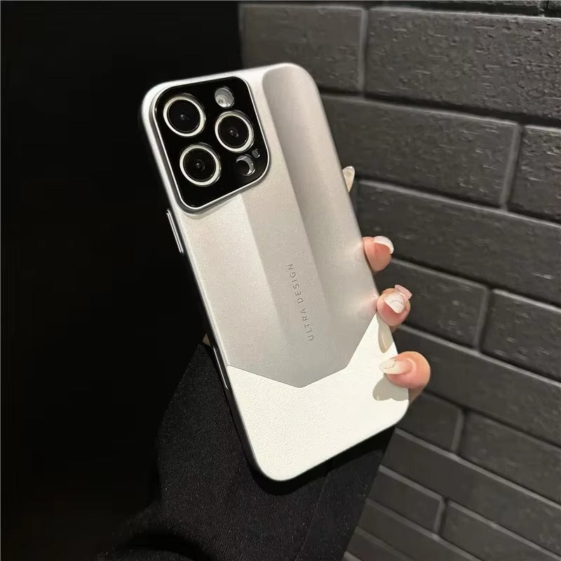 Luxury iPhone Case — Contrast-Color Leather + PC Hybrid Cover with Shockproof Hard Protection, Anti-Fingerprint Anti-Scratch Finish & Slim Non-Slip Retro Design