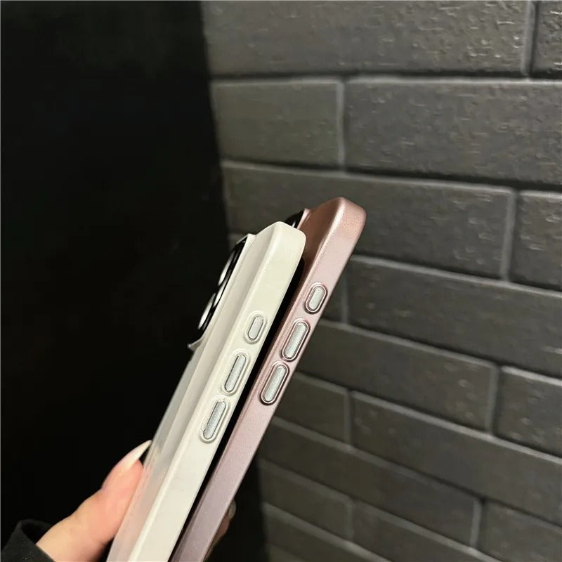 Luxury iPhone Case — Contrast-Color Leather + PC Hybrid Cover with Shockproof Hard Protection, Anti-Fingerprint Anti-Scratch Finish & Slim Non-Slip Retro Design