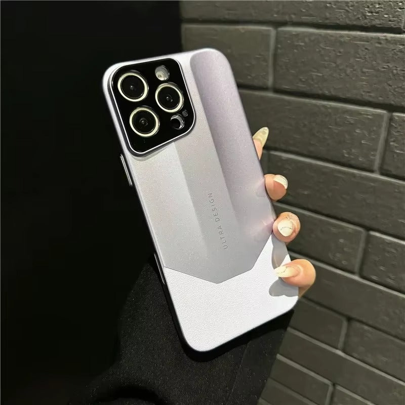 Luxury iPhone Case — Contrast-Color Leather + PC Hybrid Cover with Shockproof Hard Protection, Anti-Fingerprint Anti-Scratch Finish & Slim Non-Slip Retro Design