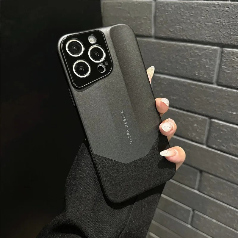 Luxury iPhone Case — Contrast-Color Leather + PC Hybrid Cover with Shockproof Hard Protection, Anti-Fingerprint Anti-Scratch Finish & Slim Non-Slip Retro Design