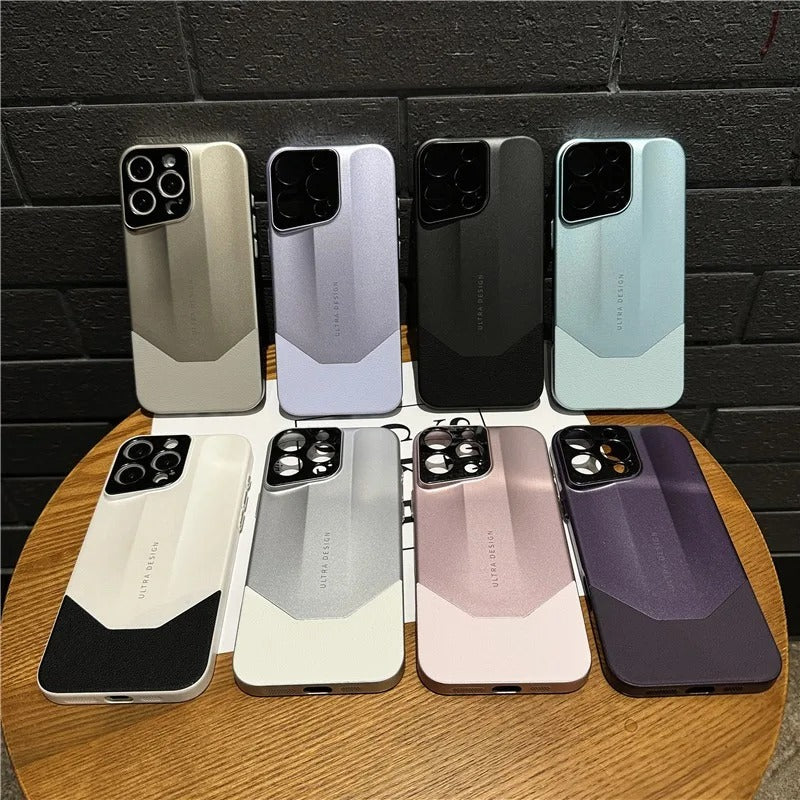 Luxury iPhone Case — Contrast-Color Leather + PC Hybrid Cover with Shockproof Hard Protection, Anti-Fingerprint Anti-Scratch Finish & Slim Non-Slip Retro Design