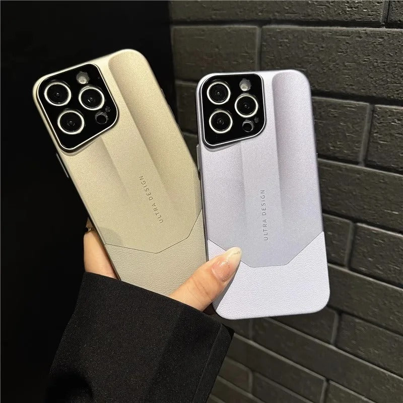 Luxury iPhone Case — Contrast-Color Leather + PC Hybrid Cover with Shockproof Hard Protection, Anti-Fingerprint Anti-Scratch Finish & Slim Non-Slip Retro Design