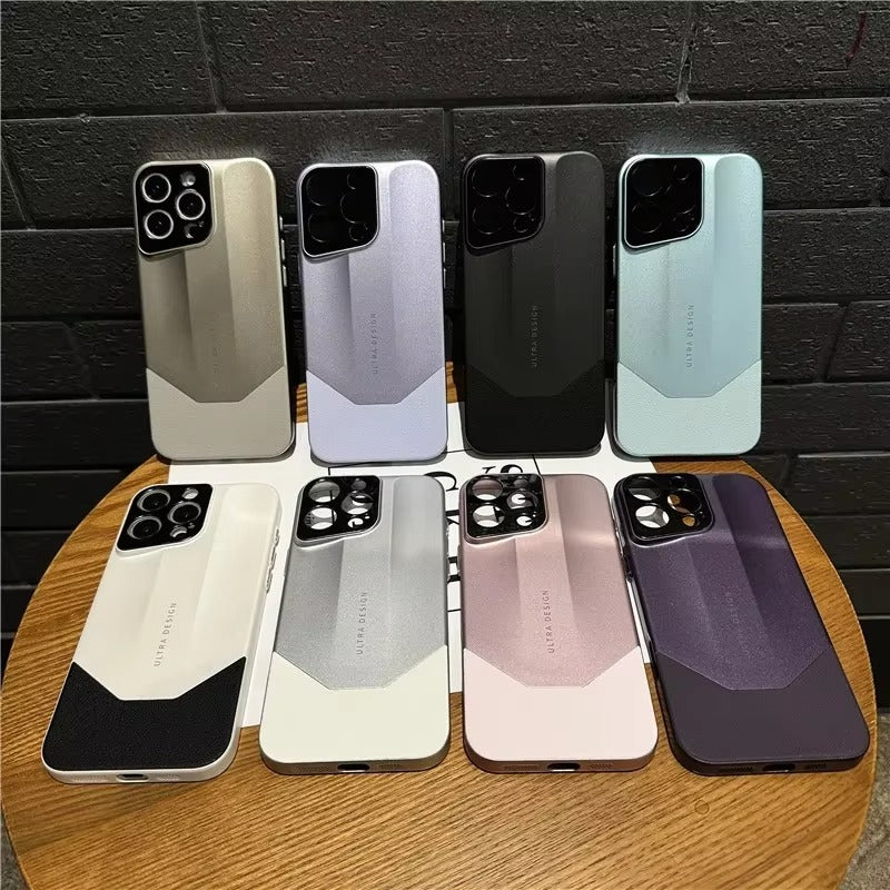 Luxury iPhone Case — Contrast-Color Leather + PC Hybrid Cover with Shockproof Hard Protection, Anti-Fingerprint Anti-Scratch Finish & Slim Non-Slip Retro Design
