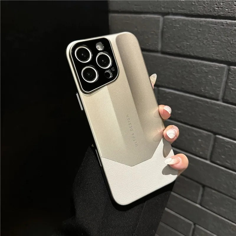 Luxury iPhone Case — Contrast-Color Leather + PC Hybrid Cover with Shockproof Hard Protection, Anti-Fingerprint Anti-Scratch Finish & Slim Non-Slip Retro Design