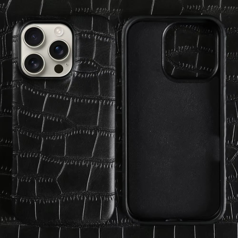Luxury iPhone Case — Crocodile Leather Bumper Cover with Shockproof Hard PC Protection, Anti-Fingerprint Anti-Scratch Non-Slip Design