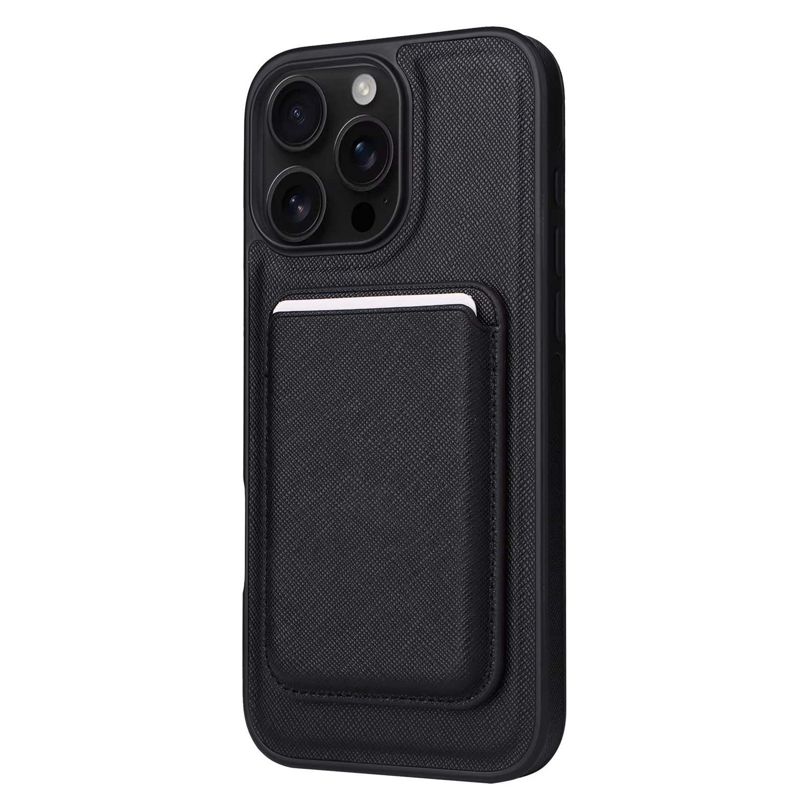 Luxury iPhone Case — Cross-Grain Magnetic MagSafe Cover with Card Holder, Shockproof PC+TPU Protection and Lightweight Non-Slip Design