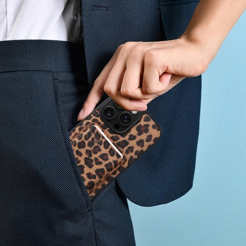 Luxury iPhone Case — Cross-Grain Magnetic MagSafe Cover with Card Holder, Shockproof PC+TPU Protection and Lightweight Non-Slip Design