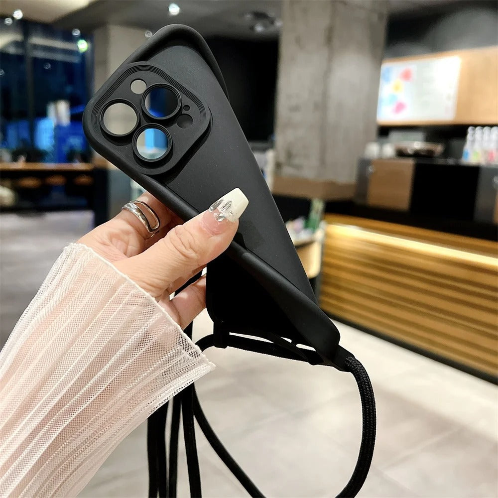 Luxury iPhone Case — Crossbody Adjustable Lanyard Strap, Anti-Fingerprint, Anti-Scratch, Dustproof Soft Protective Cover