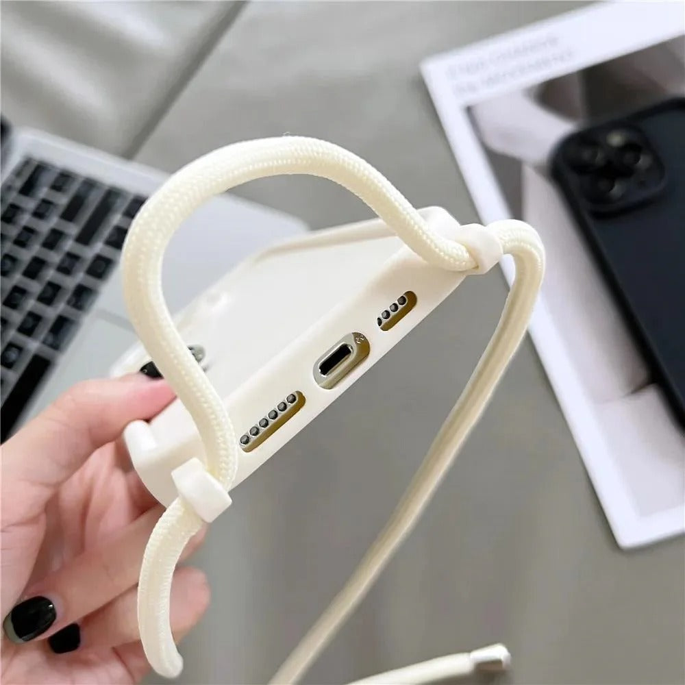 Luxury iPhone Case — Crossbody Adjustable Lanyard Strap, Anti-Fingerprint, Anti-Scratch, Dustproof Soft Protective Cover