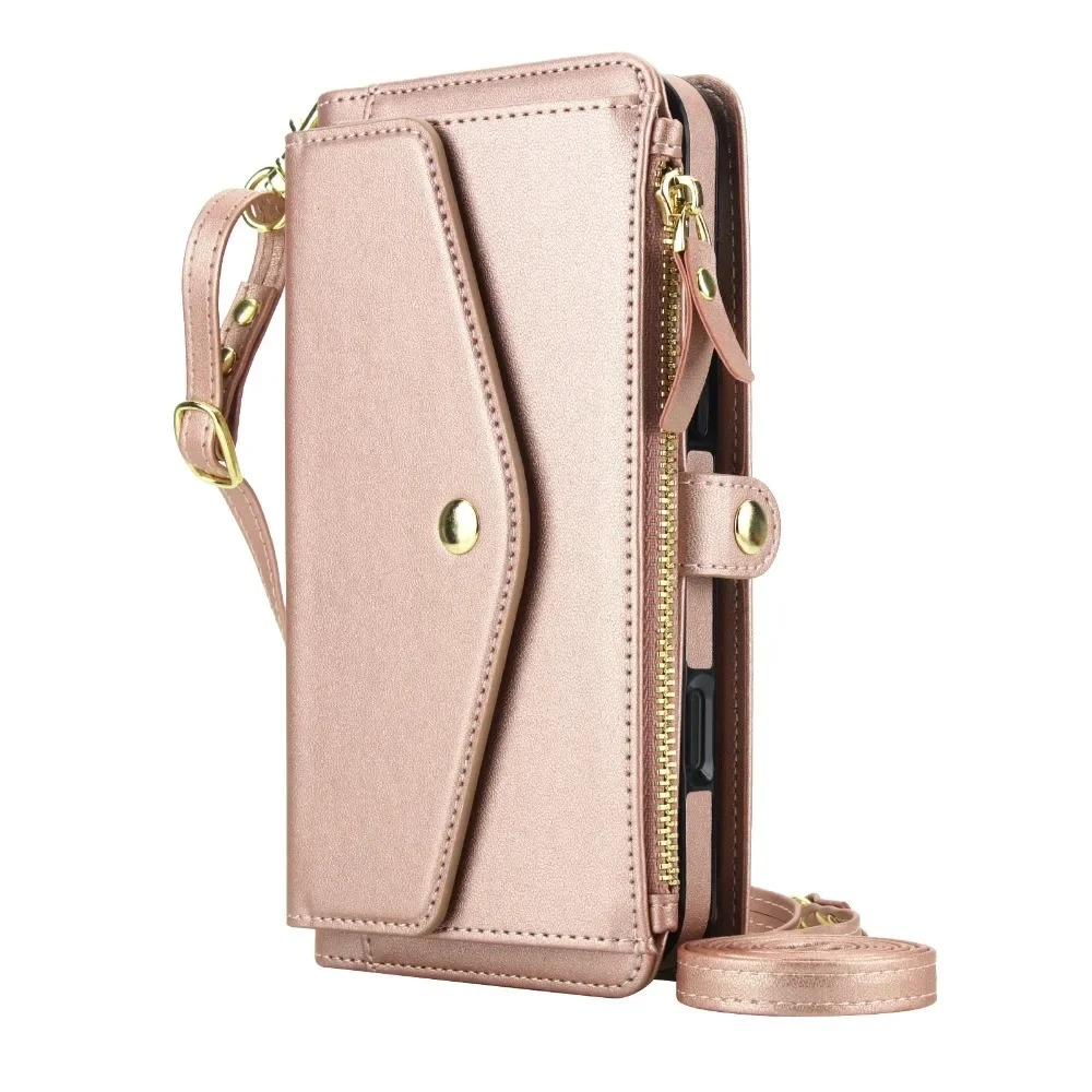 Luxury iPhone Case — Crossbody Detachable Magnetic Wallet Cover with Lanyard, Holder Feature and Anti-Fingerprint PU Leather Design