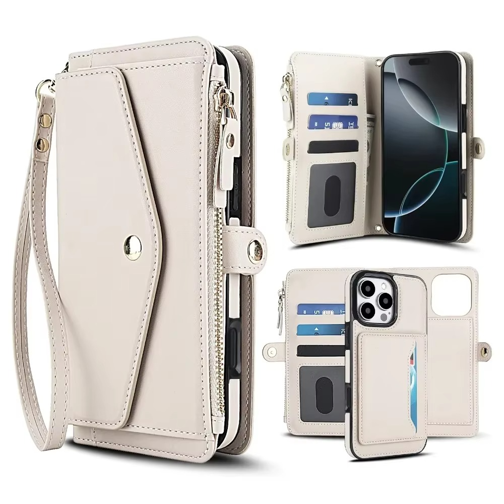 Luxury iPhone Case — Crossbody Detachable Magnetic Wallet Cover with Lanyard, Holder Feature and Anti-Fingerprint PU Leather Design