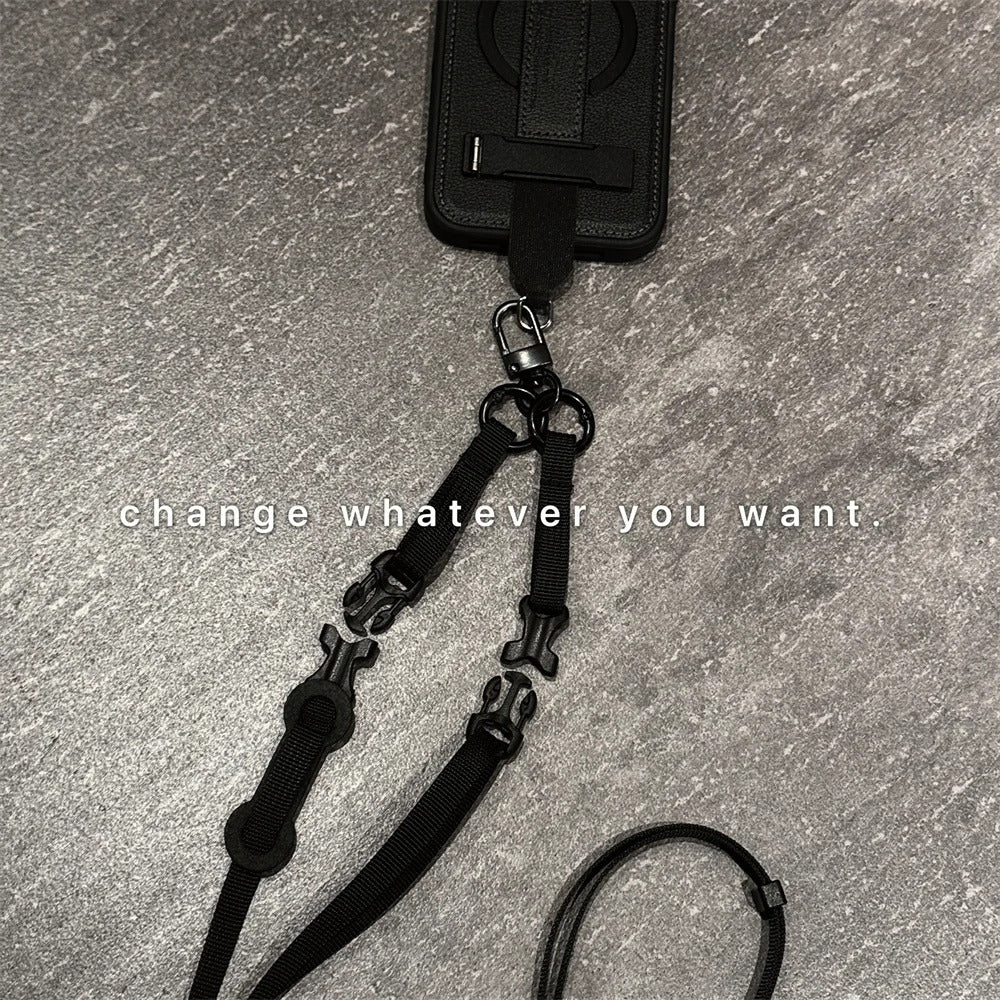 Luxury iPhone Case — Crossbody Leather Magnetic Cover with Wrist Strap Rope Holder, Shockproof Bracket Design and Anti-Fingerprint Protection