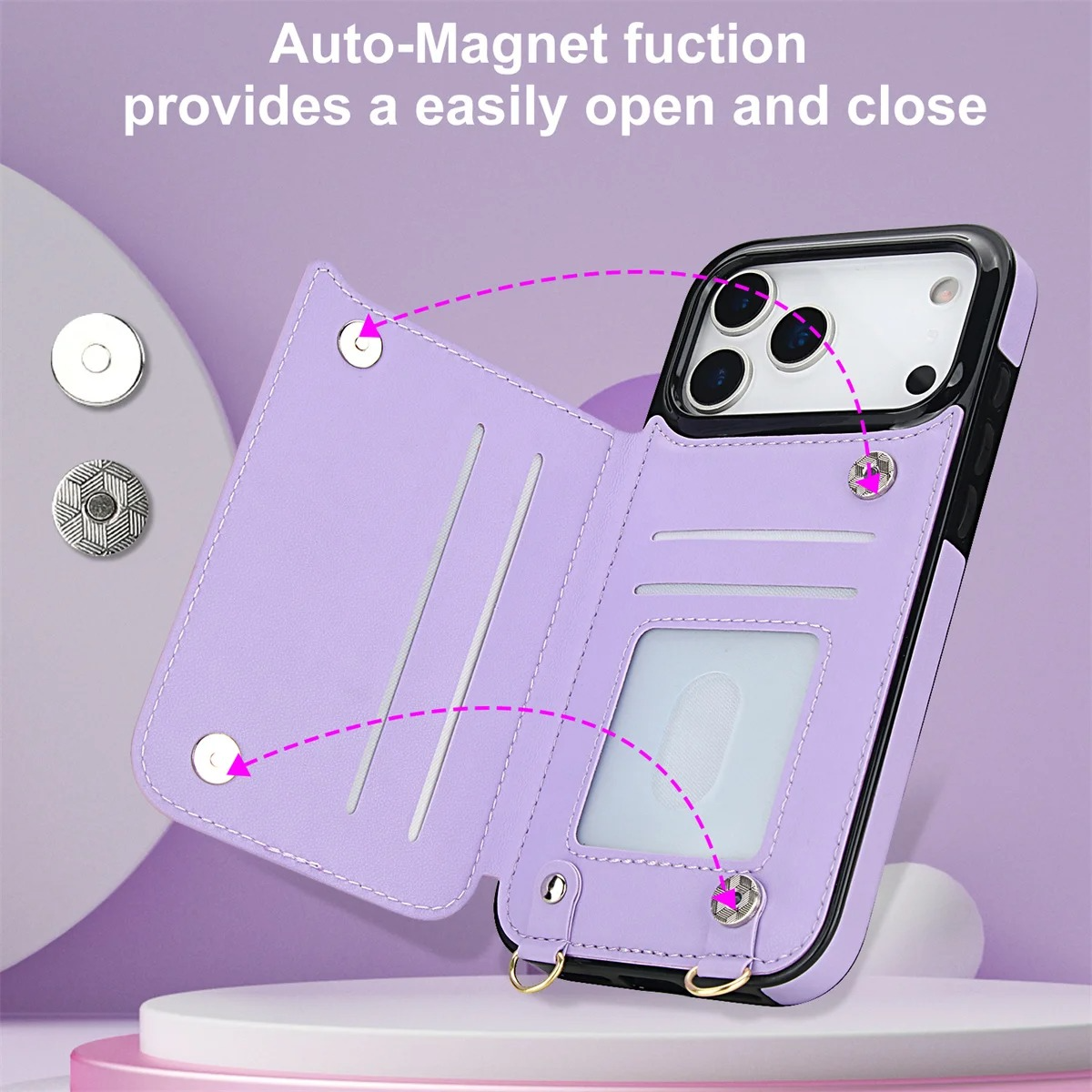 Luxury iPhone Case — Lanyard Strap and Shockproof, Crossbody Leather RFID Wallet Cover with Zipper Card Slot, Lanyard Strap and Shockproof Anti-Fingerprint Protection