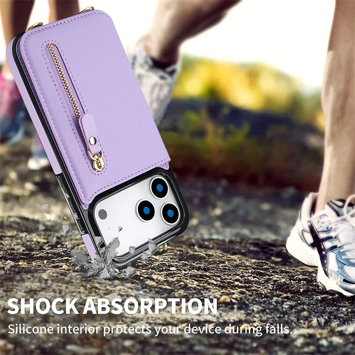 Luxury iPhone Case — Lanyard Strap and Shockproof, Crossbody Leather RFID Wallet Cover with Zipper Card Slot, Lanyard Strap and Shockproof Anti-Fingerprint Protection