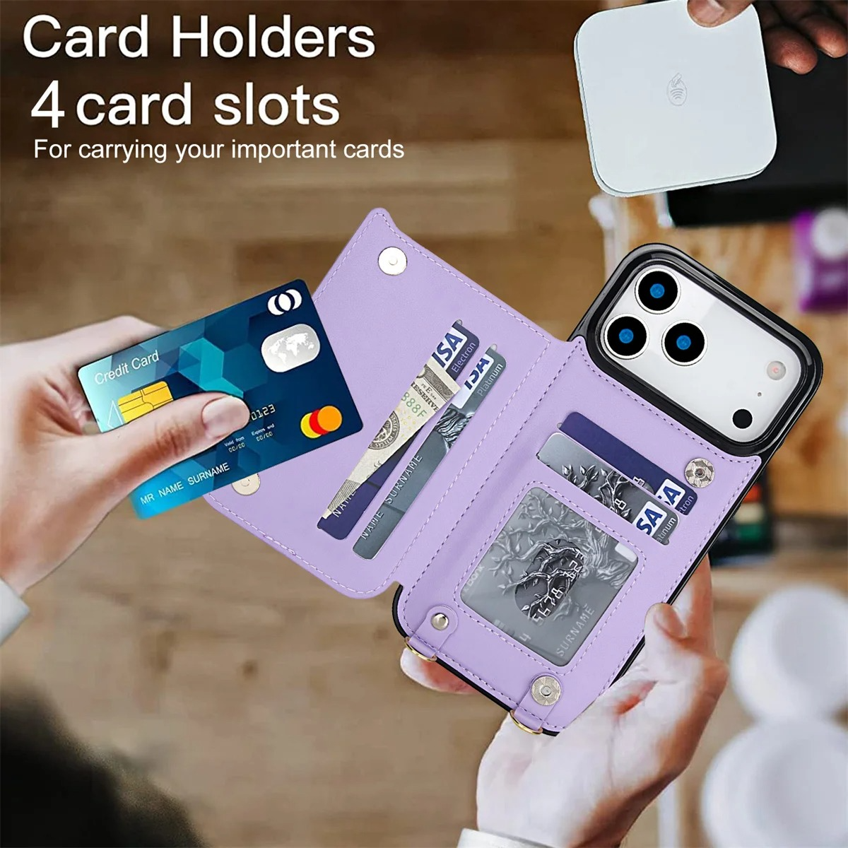 Luxury iPhone Case — Lanyard Strap and Shockproof, Crossbody Leather RFID Wallet Cover with Zipper Card Slot, Lanyard Strap and Shockproof Anti-Fingerprint Protection