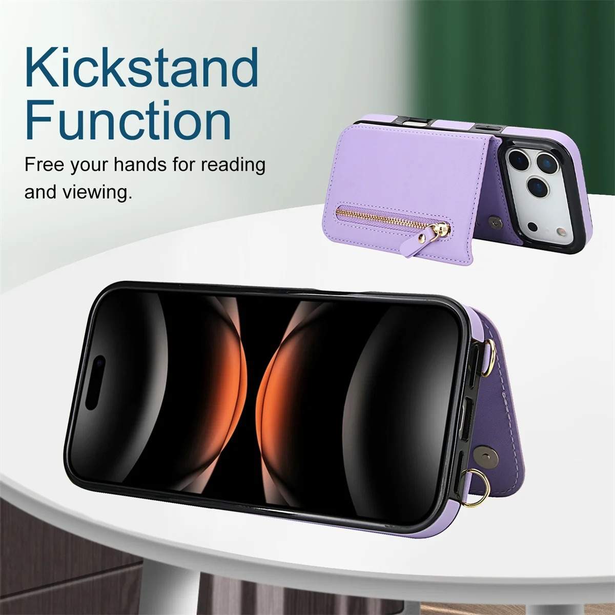 Luxury iPhone Case — Lanyard Strap and Shockproof, Crossbody Leather RFID Wallet Cover with Zipper Card Slot, Lanyard Strap and Shockproof Anti-Fingerprint Protection