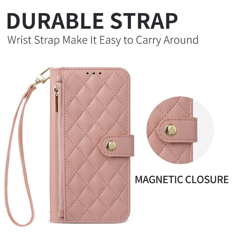 Luxury iPhone Case — Crossbody Leather Wallet Cover with Card Holder, Lanyard Strap, Anti-Scratch Non-Slip Design & Protective PU Build