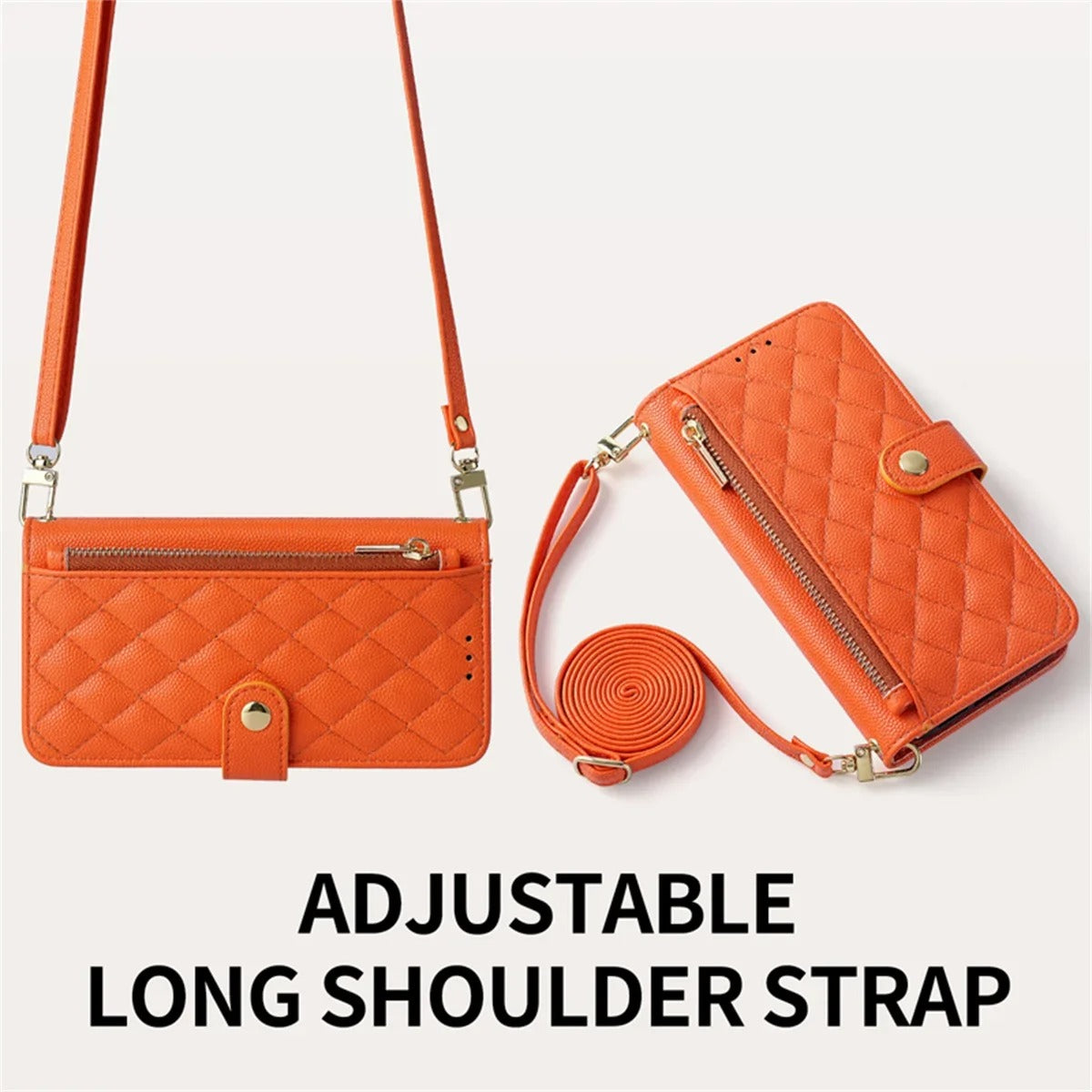 Luxury iPhone Case — Crossbody Leather Wallet Cover with Card Holder, Lanyard Strap, Anti-Scratch Non-Slip Design & Protective PU Build