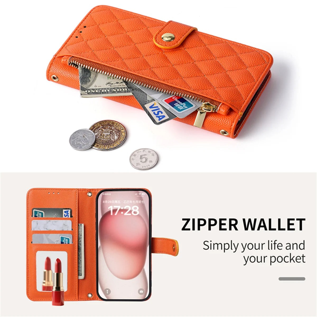 Luxury iPhone Case — Crossbody Leather Wallet Cover with Card Holder, Lanyard Strap, Anti-Scratch Non-Slip Design & Protective PU Build