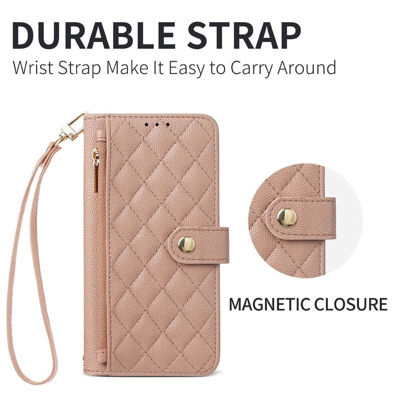 Luxury iPhone Case — Crossbody Leather Wallet Cover with Card Holder, Lanyard Strap, Anti-Scratch Non-Slip Design & Protective PU Build