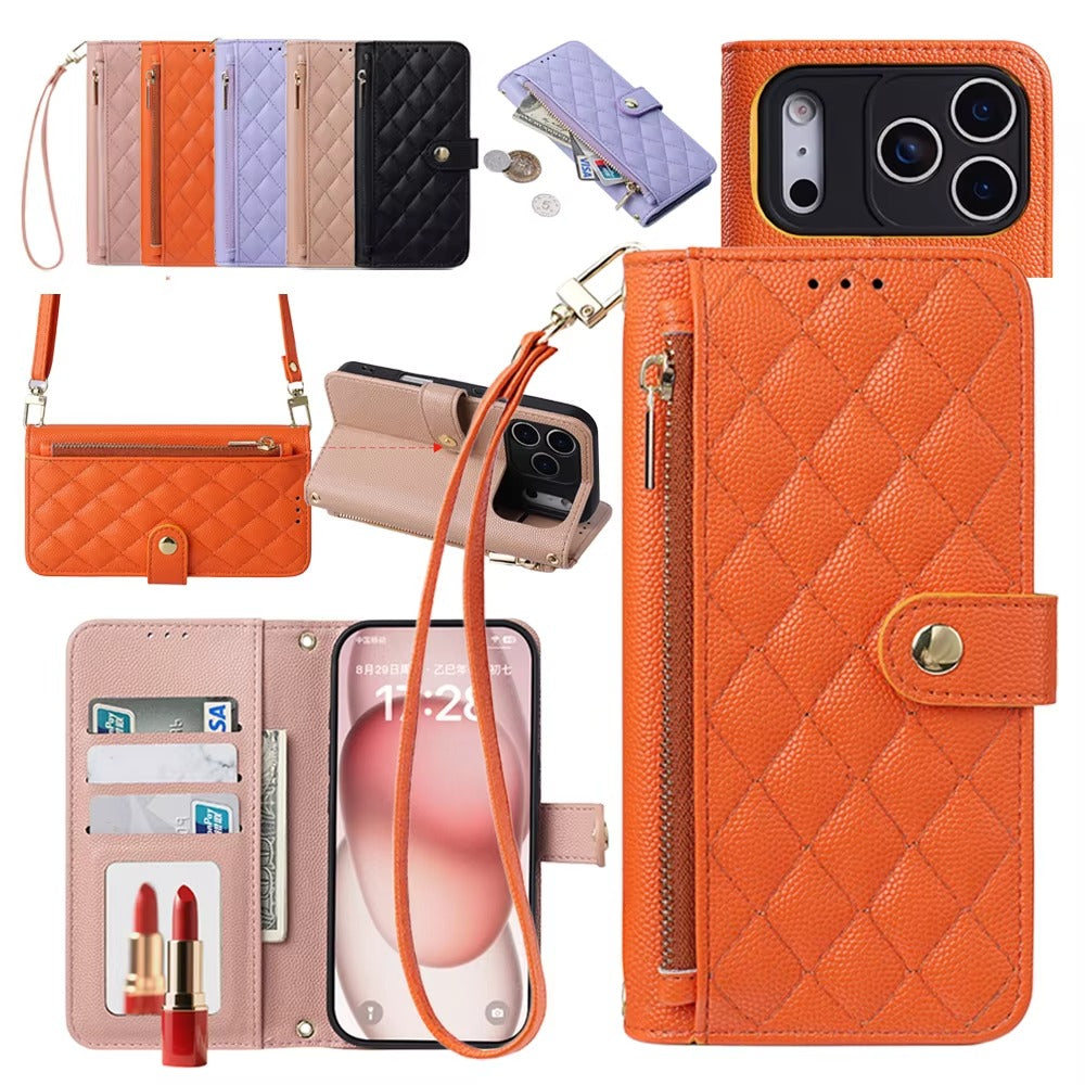 Luxury iPhone Case — Crossbody Leather Wallet Cover with Card Holder, Lanyard Strap, Anti-Scratch Non-Slip Design & Protective PU Build