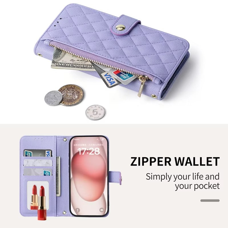 Luxury iPhone Case — Crossbody Leather Wallet Cover with Card Holder, Lanyard Strap, Anti-Scratch Non-Slip Design & Protective PU Build