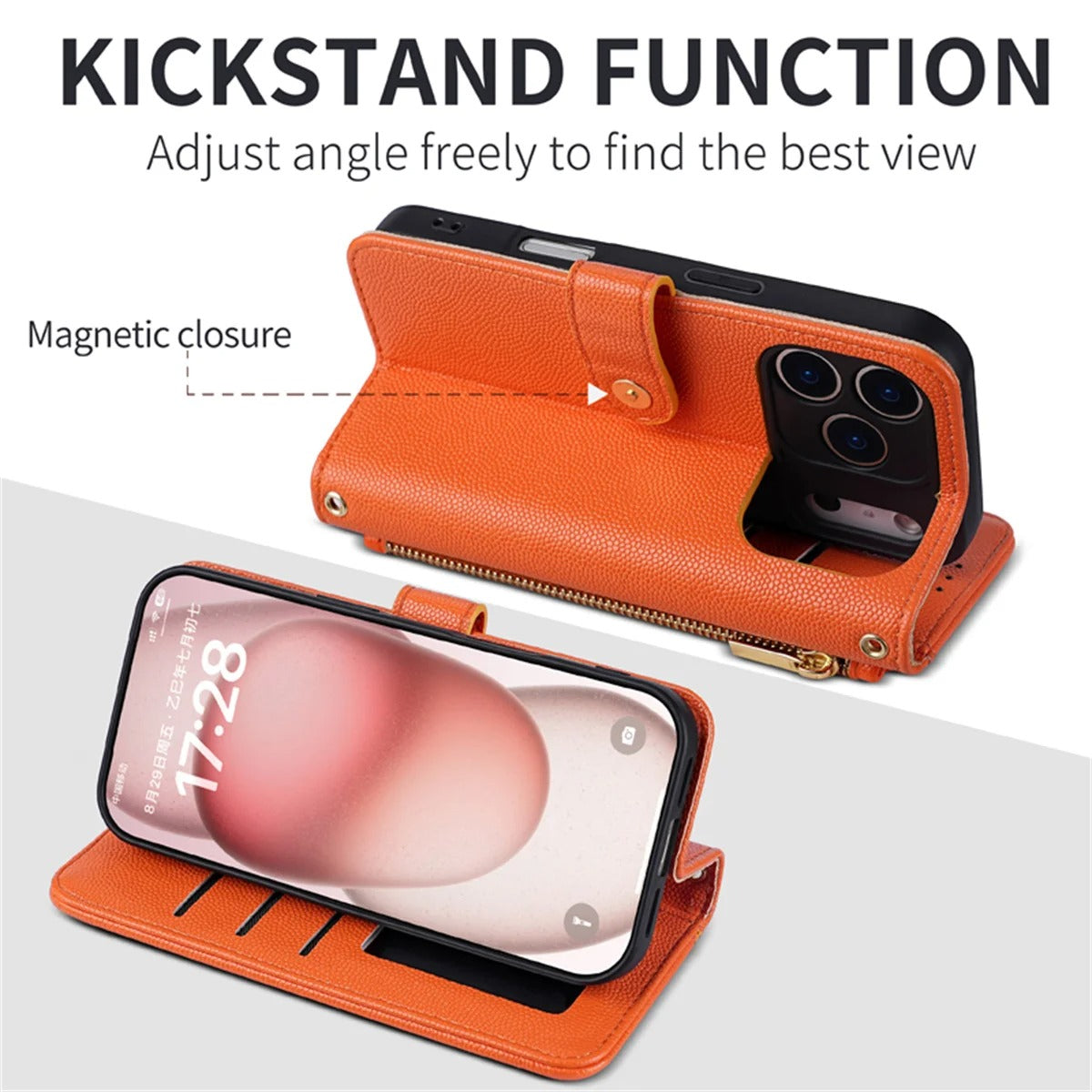 Luxury iPhone Case — Crossbody Leather Wallet Cover with Card Holder, Lanyard Strap, Anti-Scratch Non-Slip Design & Protective PU Build