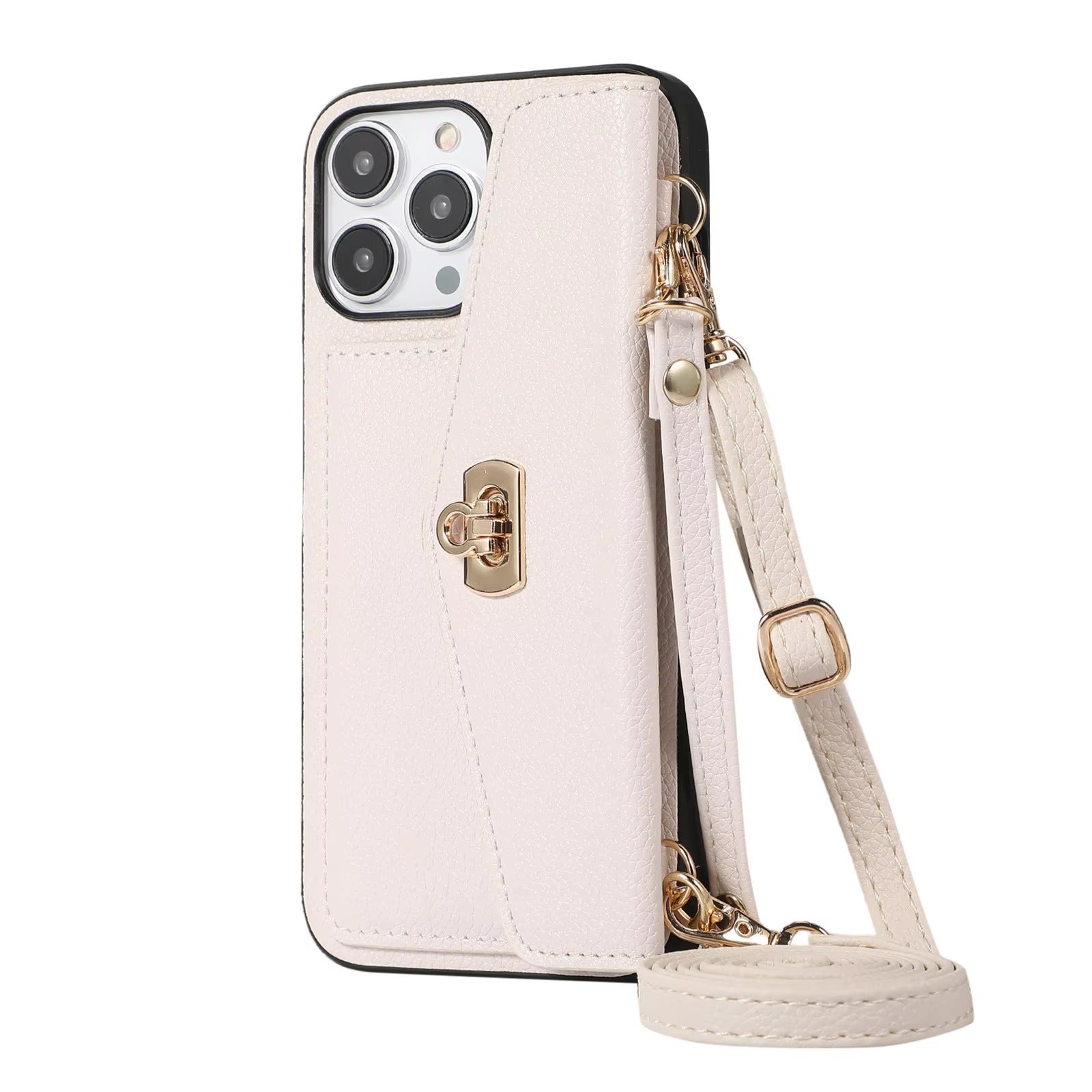 Luxury iPhone Case — Crossbody Leather Wallet Cover with Shoulder Strap, Card Pocket, Anti-Fingerprint Non-Slip Design and Lanyard